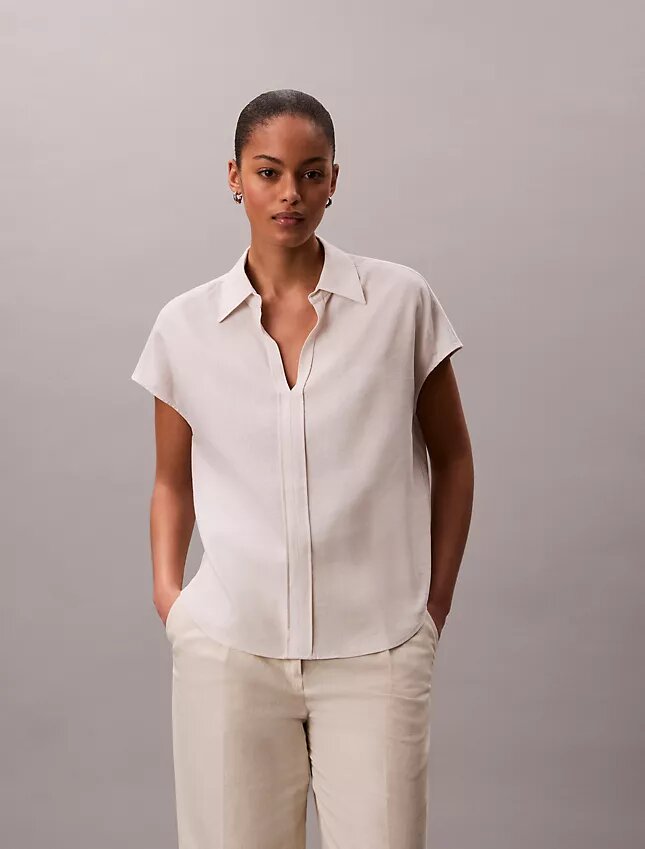 Chemise classique à manches courtes en mélange de lin Chemise classique à manches courtes en mélange de lin