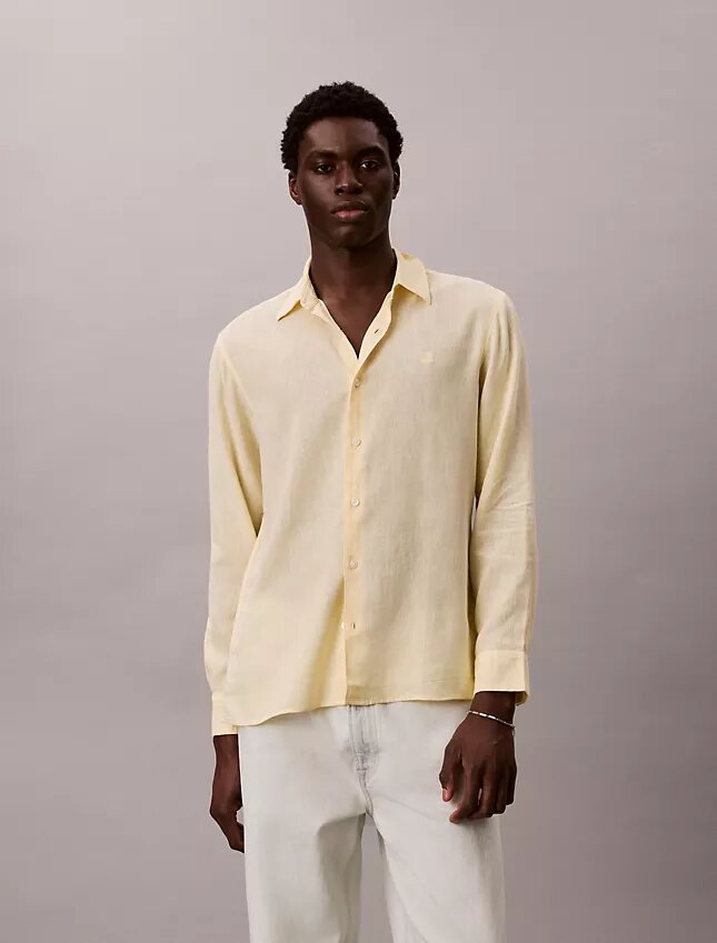 Chemise classique unie en mélange de lin Chemise classique unie en mélange de lin