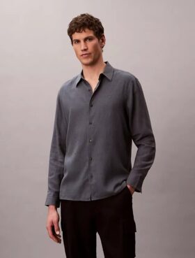 Chemise classique unie en mélange de lin