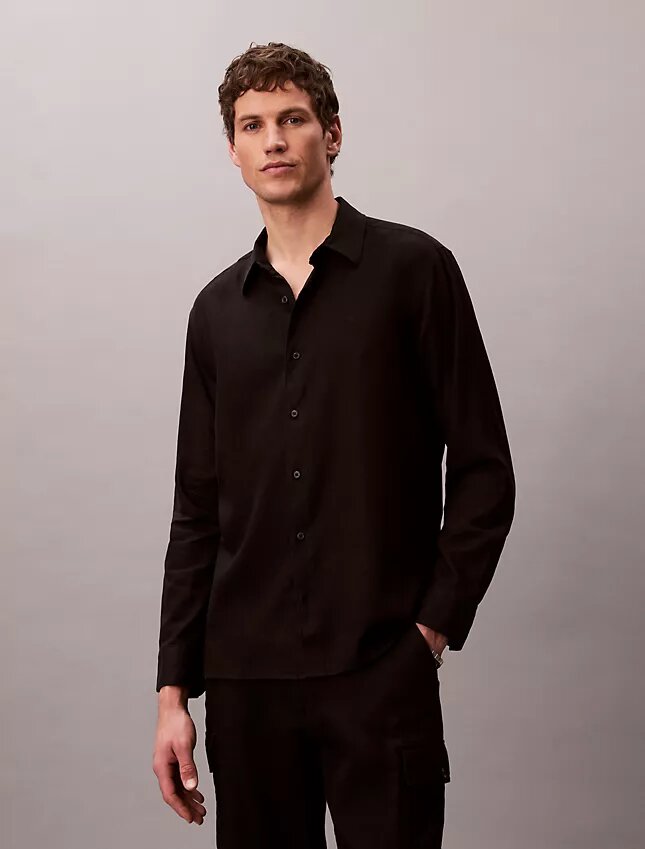 Chemise classique unie en mélange de lin Chemise classique unie en mélange de lin