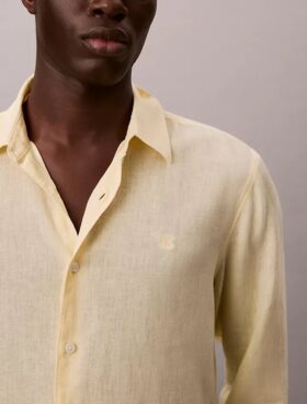 Chemise classique unie en mélange de lin