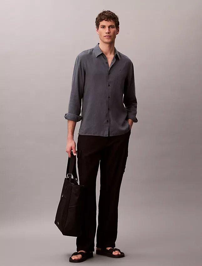 Chemise classique unie en mélange de lin Chemise classique unie en mélange de lin