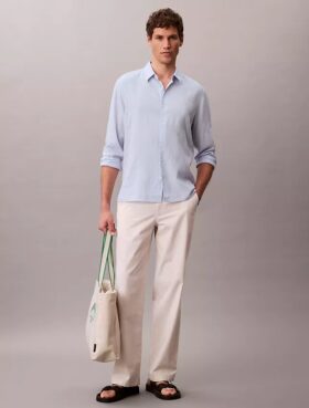 Chemise classique unie en mélange de lin