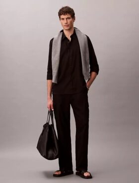 Chemise classique unie en mélange de lin
