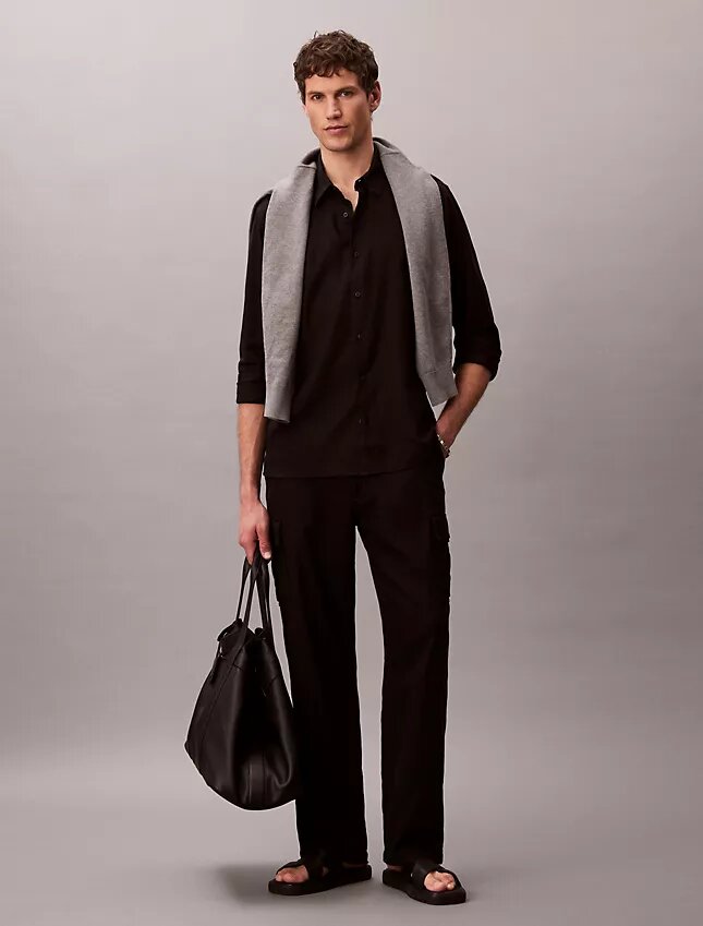 Chemise classique unie en mélange de lin Chemise classique unie en mélange de lin