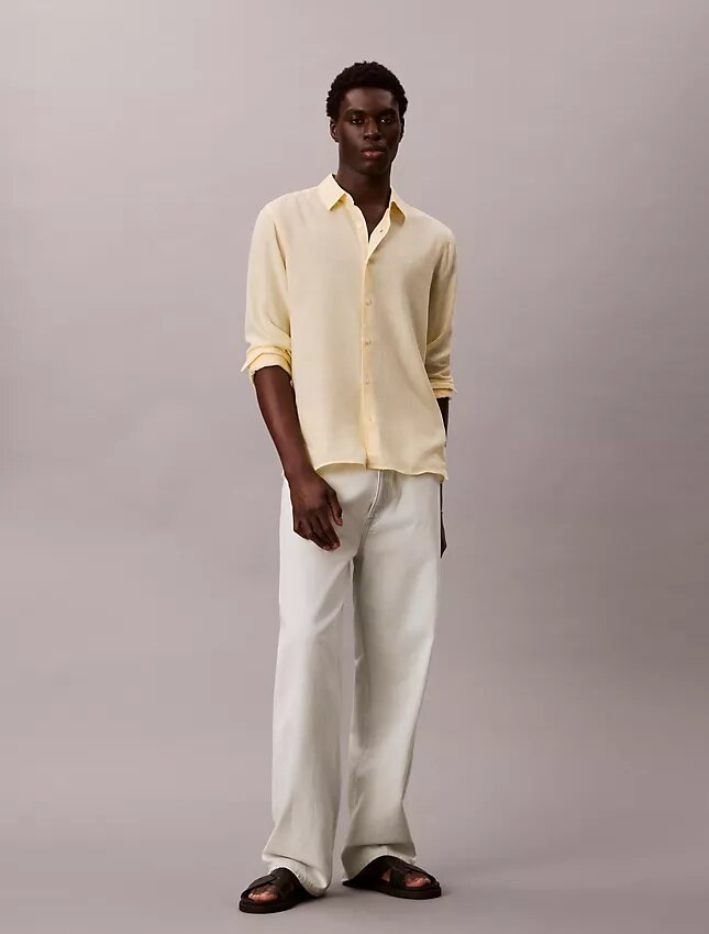 Chemise classique unie en mélange de lin Chemise classique unie en mélange de lin