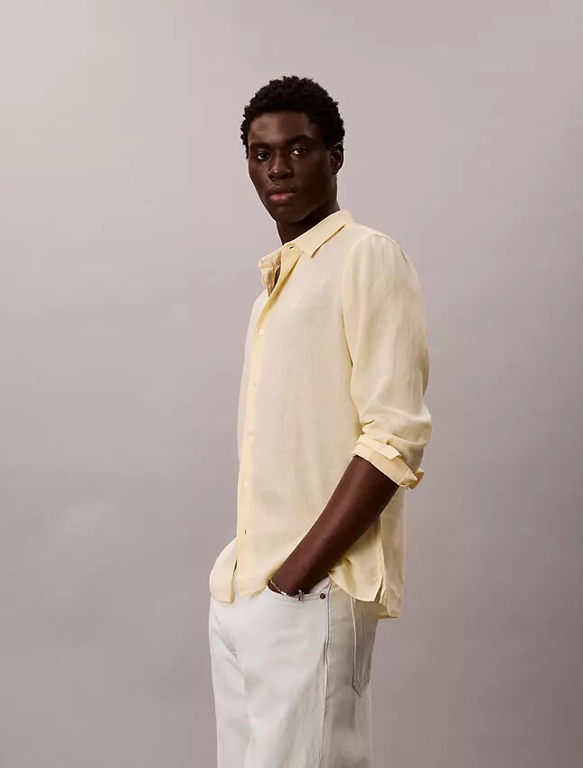 Chemise classique unie en mélange de lin Chemise classique unie en mélange de lin