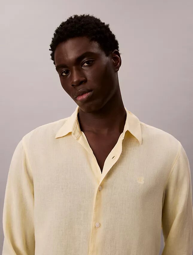 Chemise classique unie en mélange de lin Chemise classique unie en mélange de lin