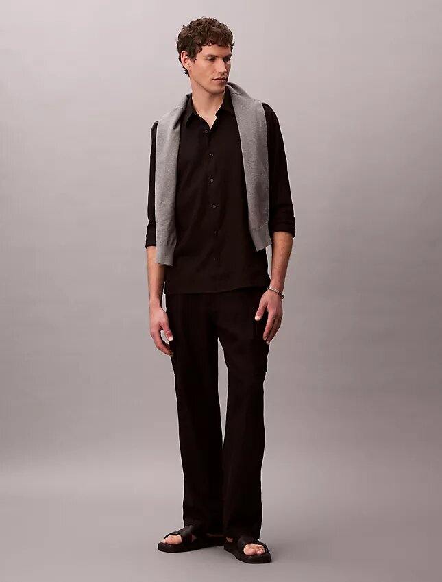 Chemise classique unie en mélange de lin Chemise classique unie en mélange de lin