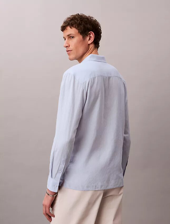 Chemise classique unie en mélange de lin Chemise classique unie en mélange de lin
