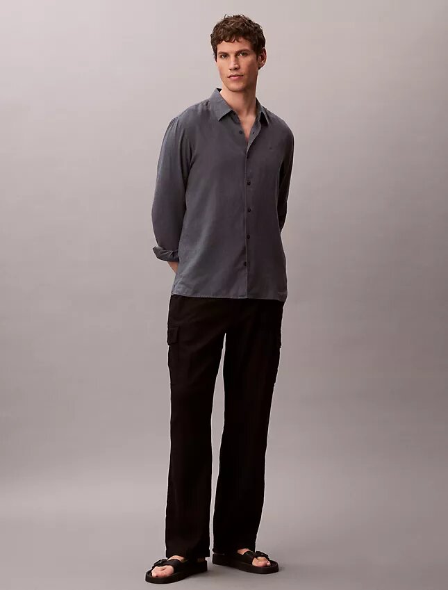 Chemise classique unie en mélange de lin Chemise classique unie en mélange de lin