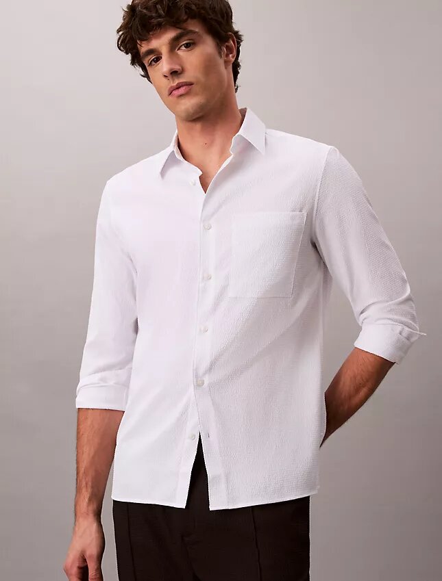 Chemise classique unie en seersucker Chemise classique unie en seersucker