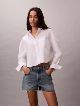 Chemise courte ajustée en popeline de coton