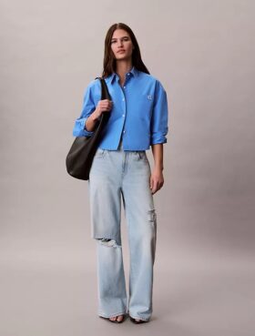 Chemise courte ajustée en popeline de coton