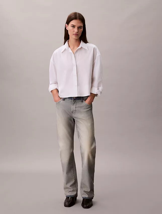 Chemise courte ample boutonnée en popeline Chemise courte ample boutonnée en popeline