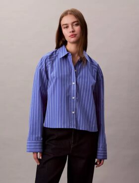 Chemise courte à boutons, coupe carrée et rayures