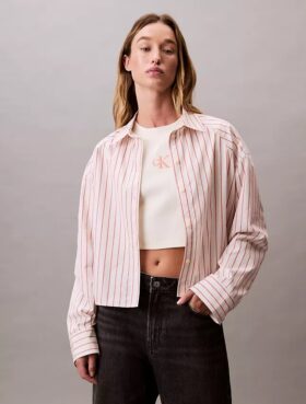 Chemise courte à boutons, coupe carrée et rayures