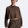 Chemise courte à manches dolman et boutons, coupe décontractée Chemise courte à manches dolman et boutons, coupe décontractée