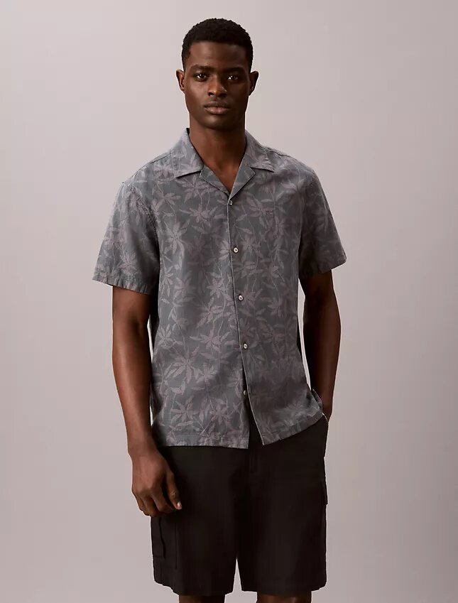 Chemise décontractée en lin et coton à col camp Chemise décontractée en lin et coton à col camp