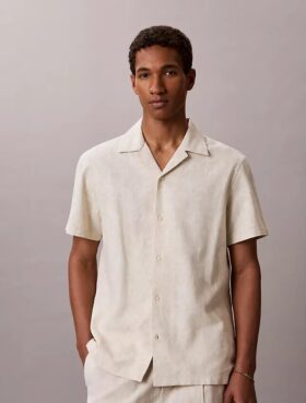 Chemise décontractée en lin et coton à col camp Chemise décontractée en lin et coton à col camp
