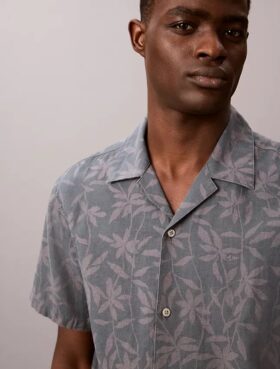 Chemise décontractée en lin et coton à col camp