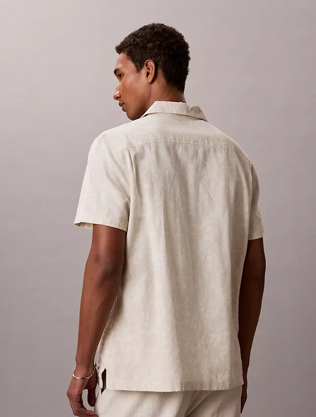 Chemise décontractée en lin et coton à col camp Chemise décontractée en lin et coton à col camp