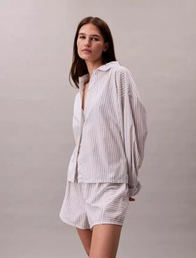 Chemise de nuit ample en popeline de coton à boutons