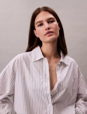 Chemise de nuit ample en popeline de coton à boutons