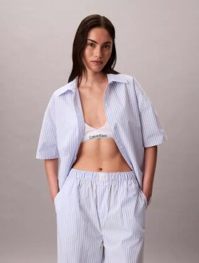 Chemise de nuit ample à manches courtes en popeline de coton