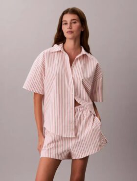 Chemise de nuit ample à manches courtes en popeline de coton