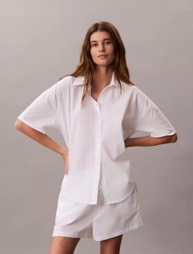 Chemise de nuit ample à manches courtes en popeline de coton