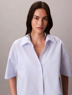 Chemise de nuit ample à manches courtes en popeline de coton