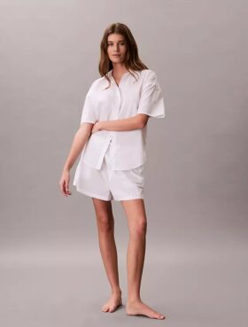 Chemise de nuit ample à manches courtes en popeline de coton