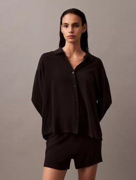 Chemise de nuit boutonnée en viscose tissée