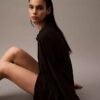 Chemise de nuit boutonnée en viscose tissée Chemise de nuit boutonnée en viscose tissée