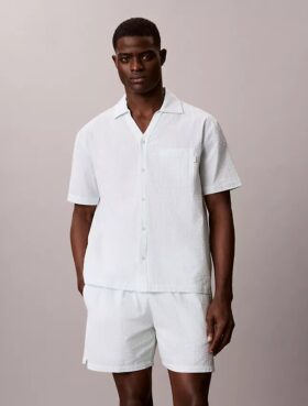 Chemise de nuit décontractée en seersucker à boutons
