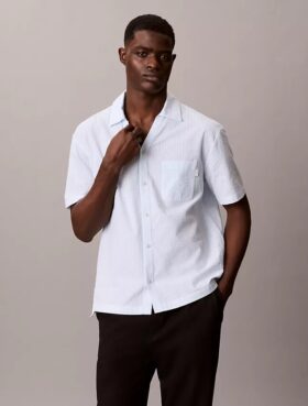 Chemise de nuit décontractée en seersucker à boutons