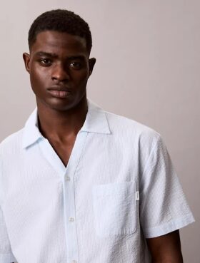 Chemise de nuit décontractée en seersucker à boutons