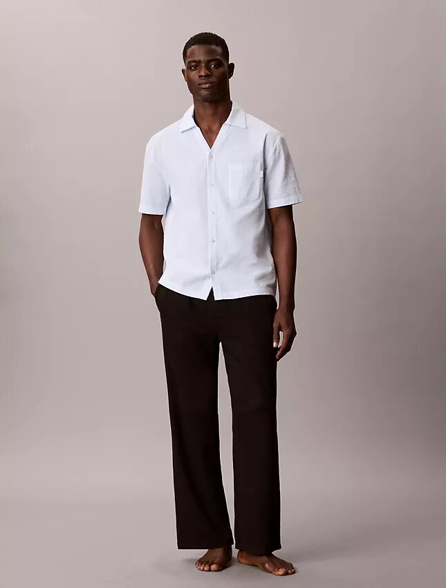 Chemise de nuit décontractée en seersucker à boutons Chemise de nuit décontractée en seersucker à boutons