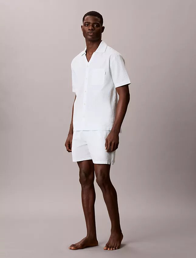 Chemise de nuit décontractée en seersucker à boutons Chemise de nuit décontractée en seersucker à boutons
