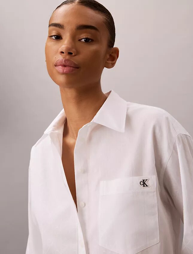 Chemise en popeline de coton avec logo jacquard Chemise en popeline de coton avec logo jacquard