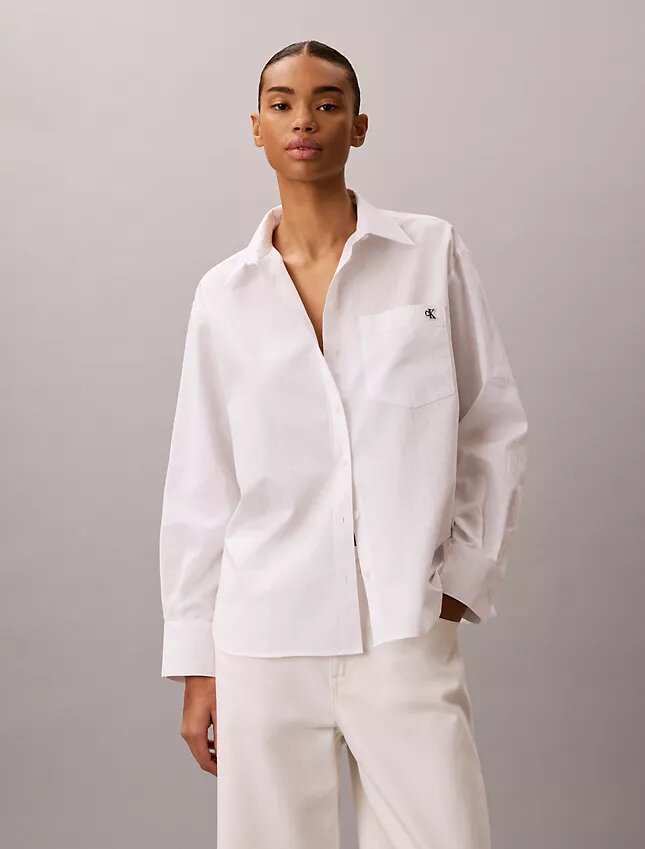 Chemise en popeline de coton avec logo jacquard Chemise en popeline de coton avec logo jacquard
