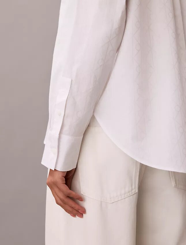 Chemise en popeline de coton avec logo jacquard Chemise en popeline de coton avec logo jacquard