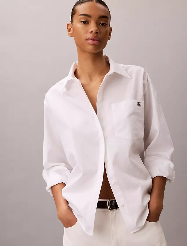 Chemise en popeline de coton avec logo jacquard Chemise en popeline de coton avec logo jacquard