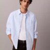 Chemise en popeline délavée à rayures teintes dans la masse Chemise en popeline délavée à rayures teintes dans la masse