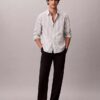 Chemise en popeline délavée à rayures teintes dans la masse Chemise en popeline délavée à rayures teintes dans la masse