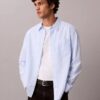 Chemise en popeline délavée à rayures teintes dans la masse Chemise en popeline délavée à rayures teintes dans la masse