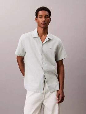 Chemise à manches courtes boutonnée en lin et coton