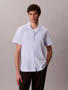 Chemise à manches courtes boutonnée en lin et coton
