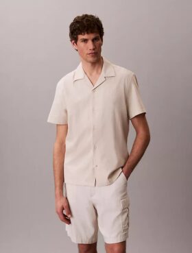 Chemise à manches courtes boutonnée en lin et coton